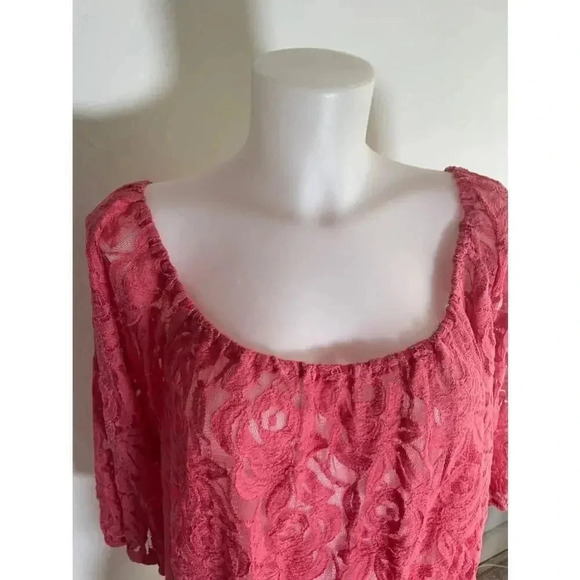 Women's Avenue Peplum Pink Lace Sheer Top Plus Size 26/28 EUC 0148 - Picture 3 of 9